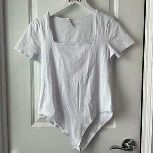 Mango White Square Neck Bodysuit